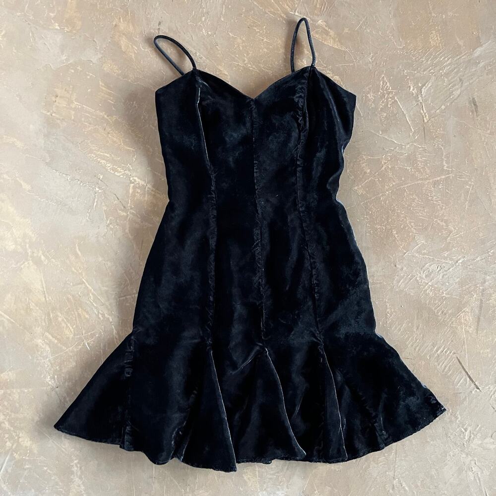 Vintage 90s Velvet Little Black Dress Mini XS / S VTG